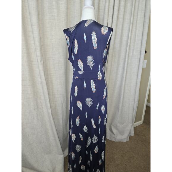 Veronica M Navy Feather Print Maxi Dress - Picture 4 of 8